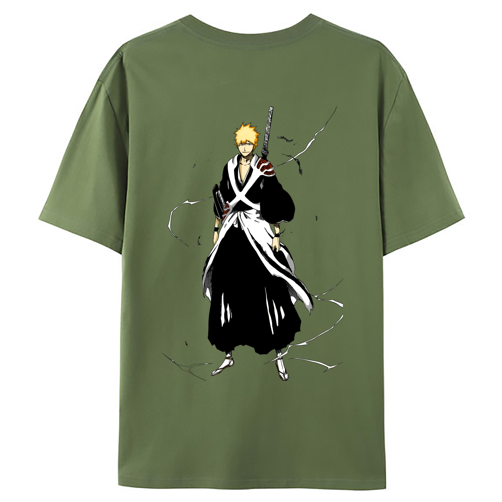 （画像用） ブリーチ 黒崎一護（くろさき いちご）BLEACH Kurosaki Ichigo 綿100％ メンズ半袖Tシャツ（バックプリント） 通気性
